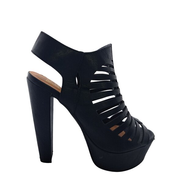 Y2K Womens Chunky Heel Peep Toe Caged Platform Shoes Sandal 6.5 Black 90s - Picture 4 of 11